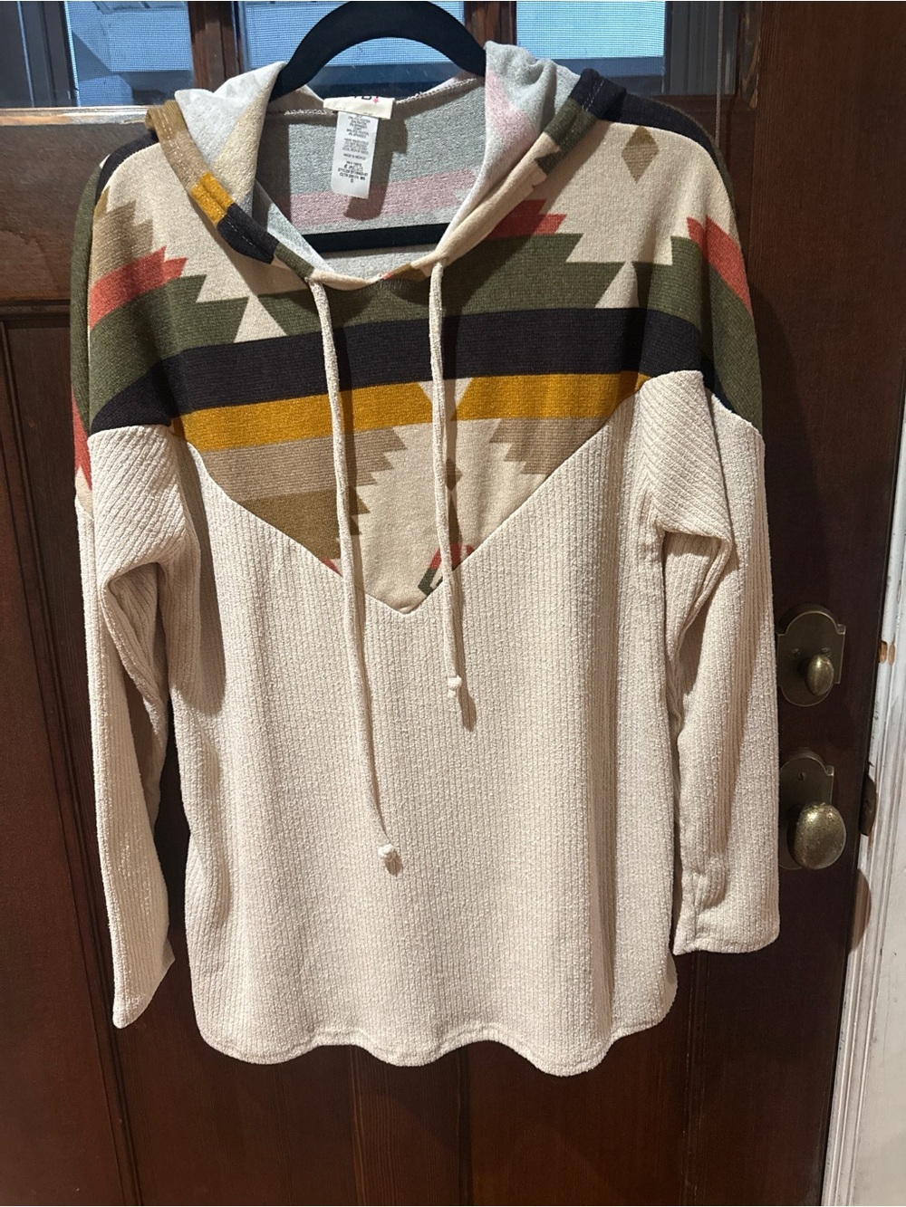 BiBi Beige Crewneck Sweater with Aztec Yoke - Picture 3 of 4